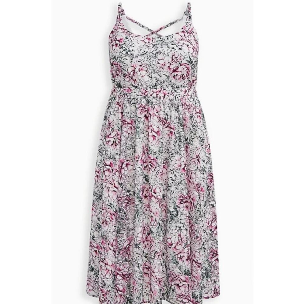 Torrid Pink Green Floral Lace Overlay Tie Waist Braided Strap Midi Dress New 1X
